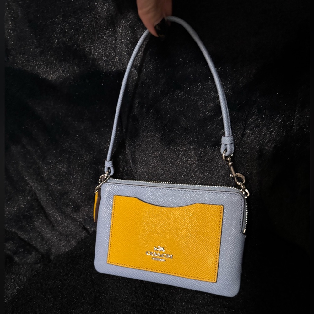 Coach Light Blue and Yellow Leather Wristlet Shoulder Bag